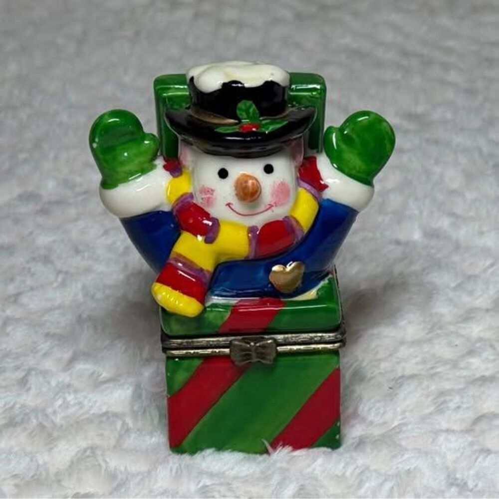 Ceramic Snowman Hinged Trinket Box Christmas Holiday Decor